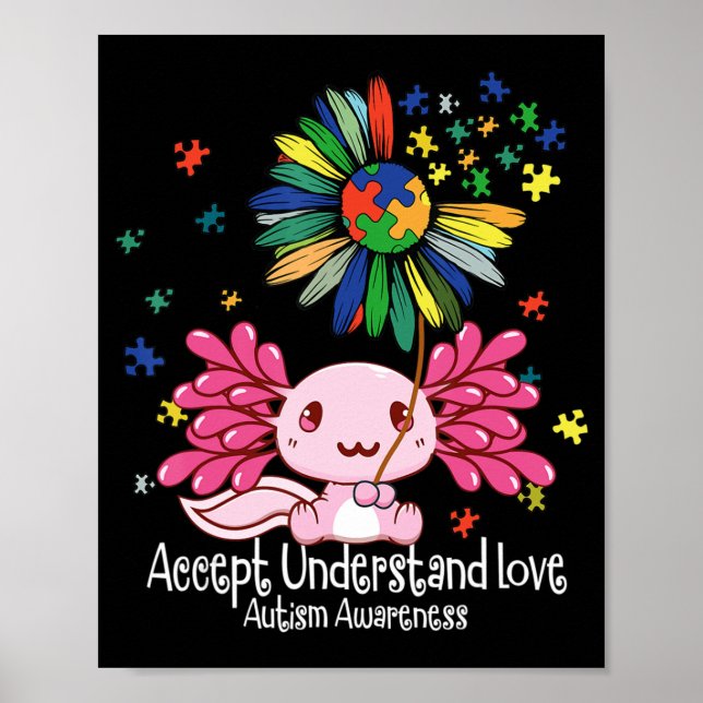 Medvetenhet om autism, axolotl älskare T-Shirt134 Poster (Framsidan)