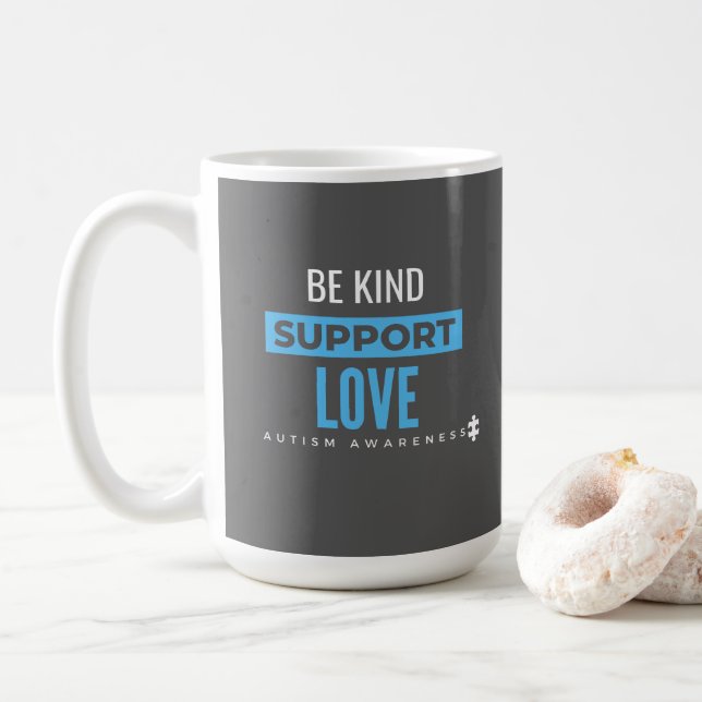 Medvetenhet om autism.be om hjälp.support.kärlek.  kaffemugg (Med munk)