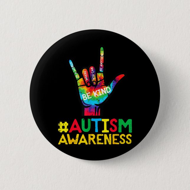 Medvetenhet om autism Kärlek Hand Var snäll ASL Mä Knapp (Framsida)