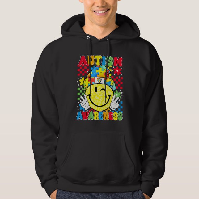 medvetenhet om autism leende hoodie (Framsida)