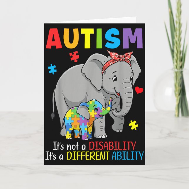 Medvetenhet om autism mamma elefant olika förmågor kort (Framsida)
