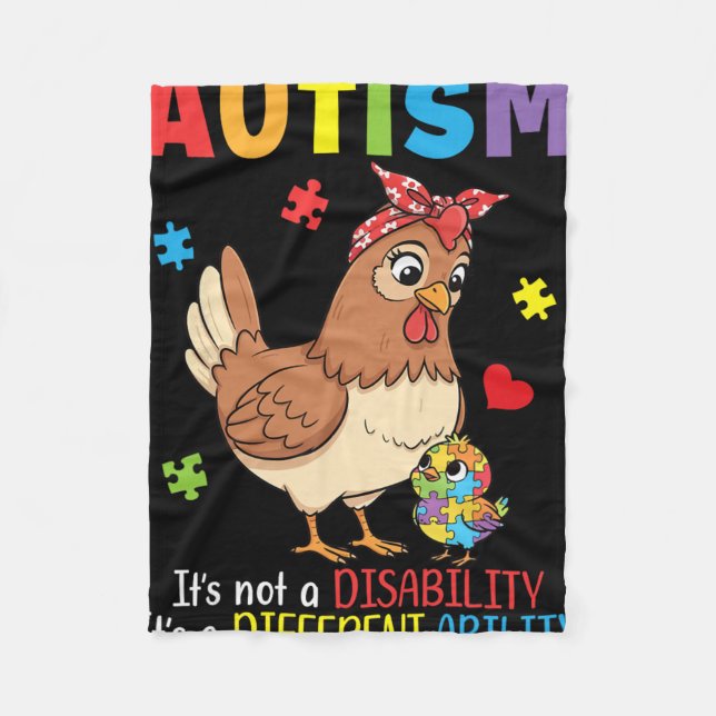 Medvetenhet om autism mamma kyckling olika förmågo fleecefilt (Framsidan)