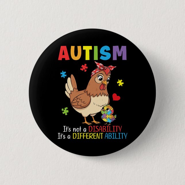 Medvetenhet om autism mamma kyckling olika förmågo knapp (Framsida)