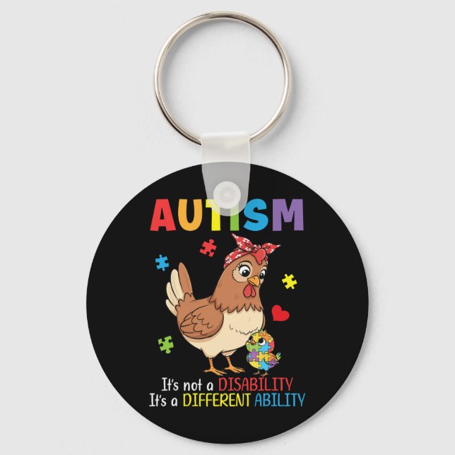 Medvetenhet om autism mamma kyckling olika förmågo nyckelring (Framsida)