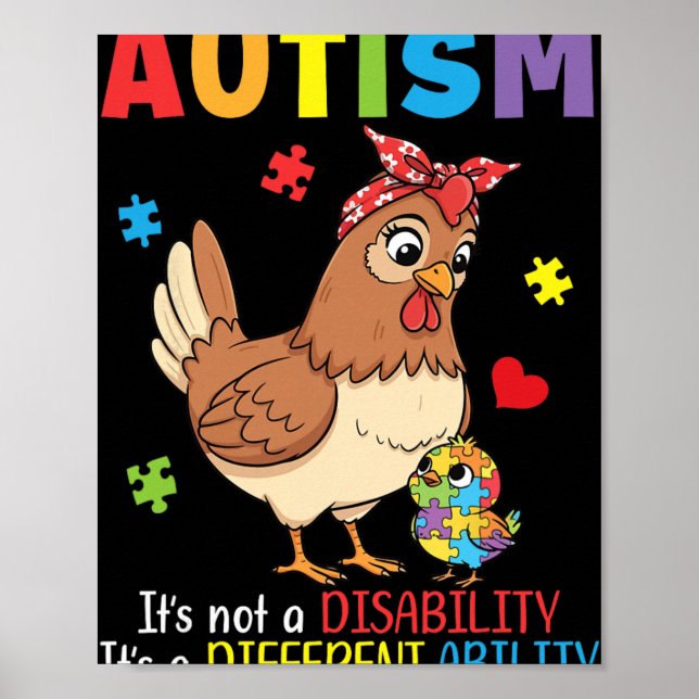 Medvetenhet om autism mamma kyckling olika förmågo poster (Framsidan)