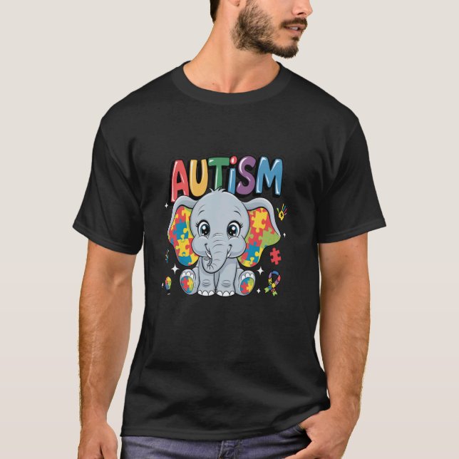 Medvetenhet om autism månadsskillnader Elefant T Shirt (Framsida)