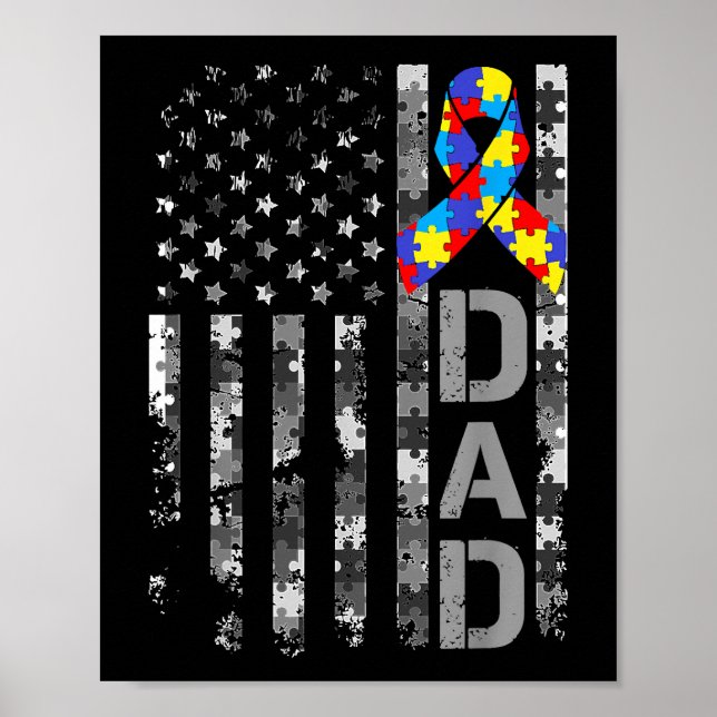 Medvetenhet om autism Pappa USA flagga Fars dag Poster (Framsidan)