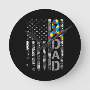 Medvetenhet om autism Pappa USA flagga Fars dag Rund Klocka