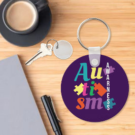 Medvetenhet om autism - Puzzle- Lila Nyckelring