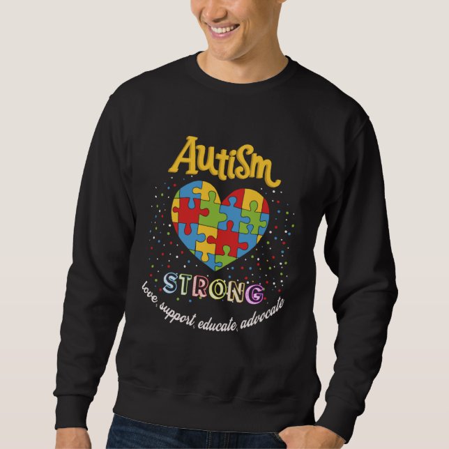 Medvetenhet om autism stark kärlek stöd utbilda fö lång ärmad tröja (Framsida)