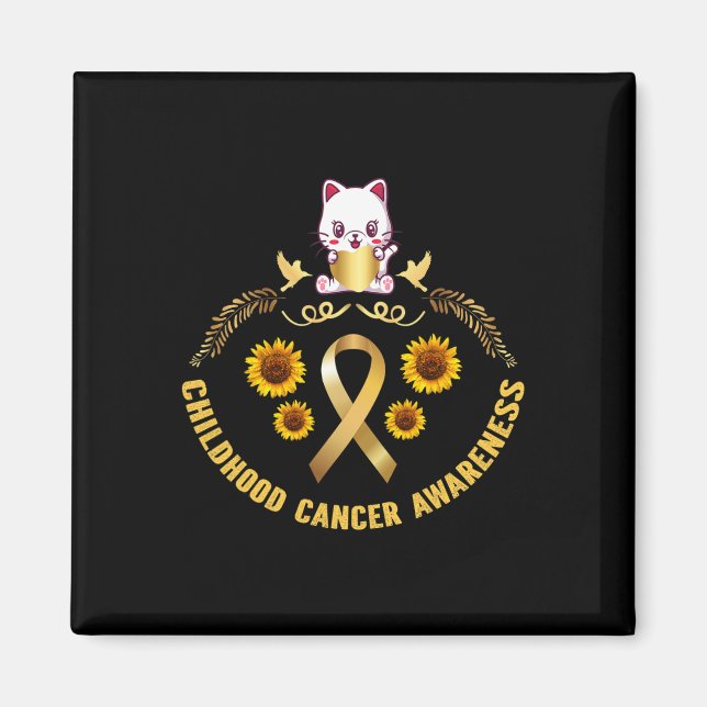 Medvetenhet om barncancer vacker katt guld canc magnet (Framsidan)