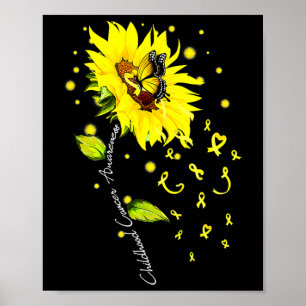 Medvetenhet om barnsjukdom i cancer Solros Fjäril Poster