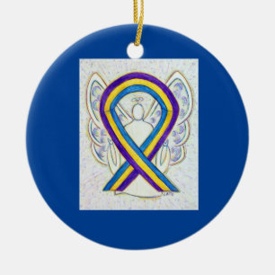 Medvetenhet om blåscancer Ribbon Angel Ornaments Julgransprydnad Keramik