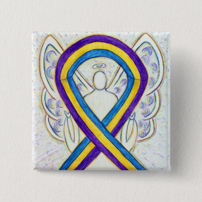 Medvetenhet om blåscancer Ribbon Angel Pin Buttons Knapp (Framsida)