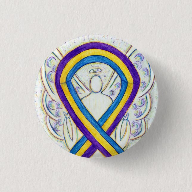 Medvetenhet om blåscancer Ribbon Angel Pin Buttons Knapp (Framsida)