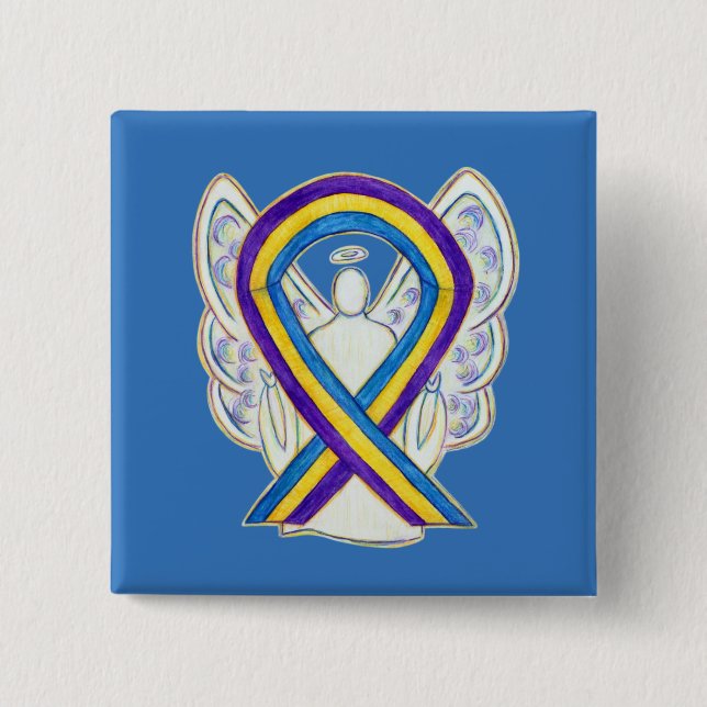 Medvetenhet om blåscancer Ribbon Angel Pin Buttons Knapp (Framsida)