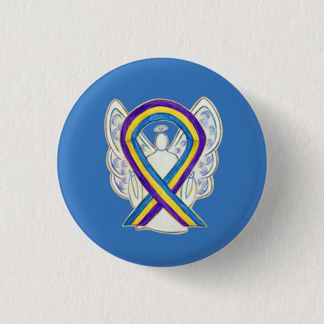 Medvetenhet om blåscancer Ribbon Angel Pin Buttons Knapp (Framsida)