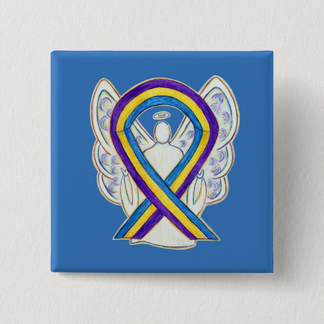Medvetenhet om blåscancer Ribbon Angel Pin Buttons Knapp (Framsida)