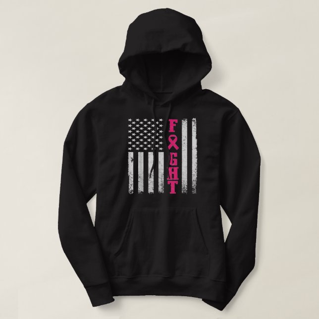 Medvetenhet om bröstcancer Amerikansk Flagga Distr Hoodie (Design framsida)
