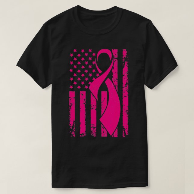 Medvetenhet om bröstcancer Amerikansk Flagga Distr T Shirt (Design framsida)