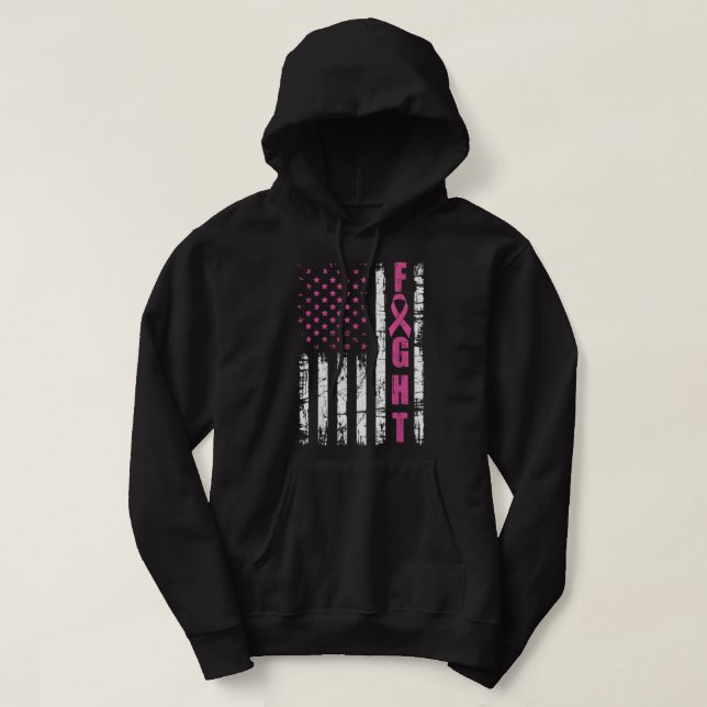 Medvetenhet om bröstcancer Amerikansk Flagga Kamp  Hoodie (Design framsida)