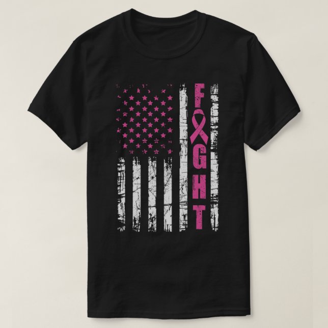 Medvetenhet om bröstcancer Amerikansk Flagga Kamp  T Shirt (Design framsida)
