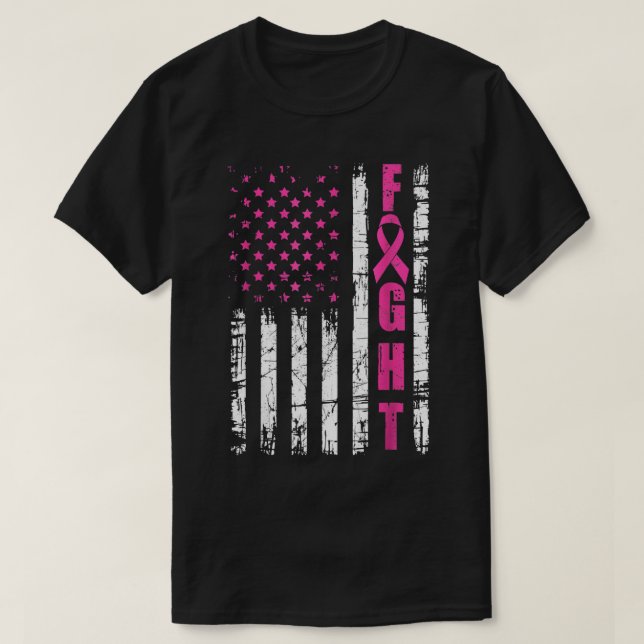 Medvetenhet om bröstcancer Amerikansk Flagga Kamp  T Shirt (Design framsida)