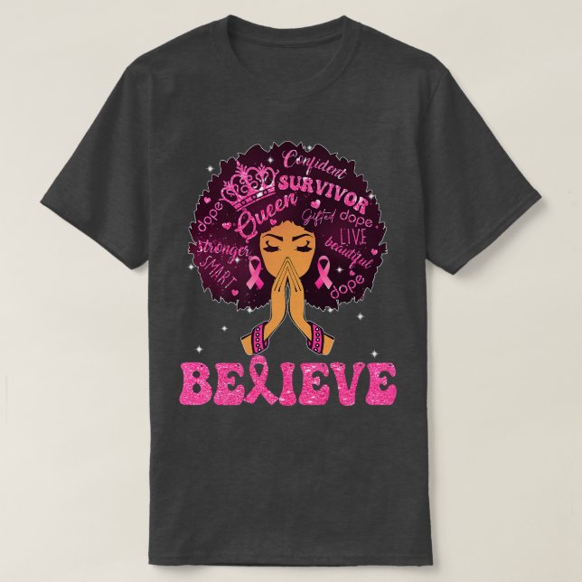 Medvetenhet om bröstcancer Black Women Girl Suppor T Shirt (Design framsida)