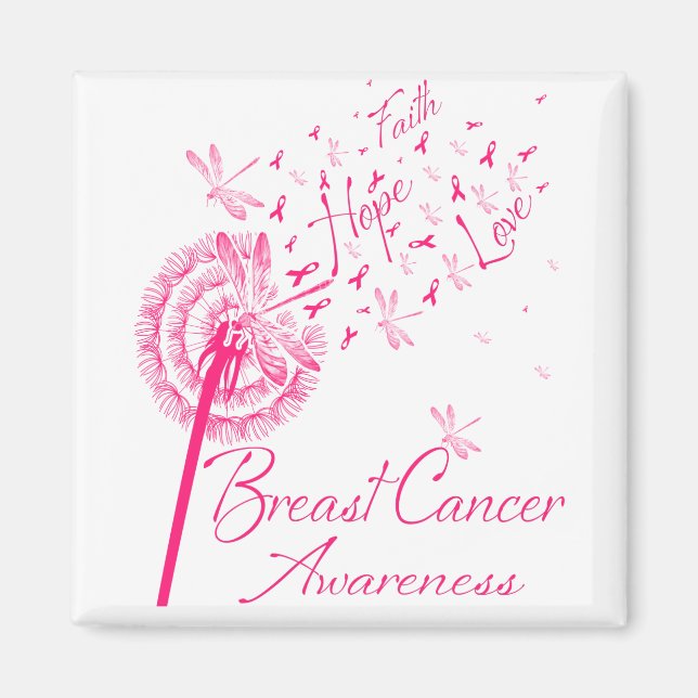 Medvetenhet om bröstcancer i Dandelion Faith Hope  Magnet (Framsidan)