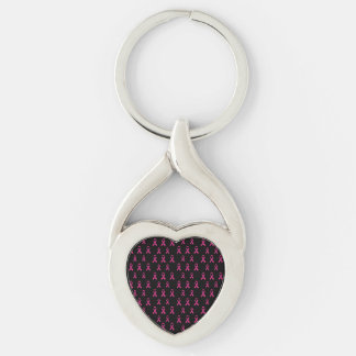 Medvetenhet om bröstcancer i nyckelkedjan Metall Twisted Heart Silverfärgad Nyckelring