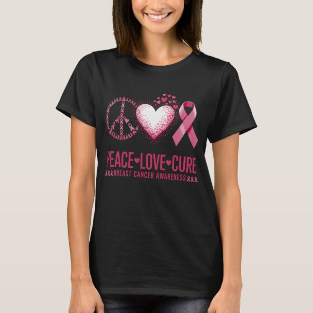 Medvetenhet om bröstcancer i Peace KÄRLEK CURE T Shirt (Framsida)