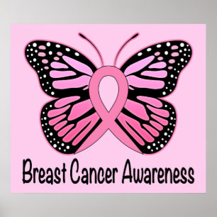 Medvetenhet om bröstcancer med Butterfly Ribbon Poster