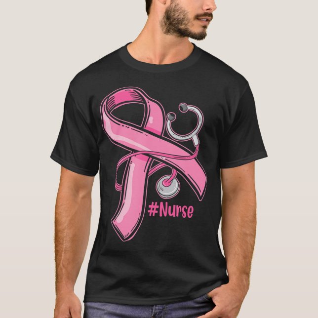 Medvetenhet om bröstcancer Nurse Stethoscope Rosa T Shirt (Framsida)