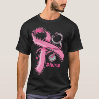 Medvetenhet om bröstcancer Nurse Stethoscope Rosa  T Shirt