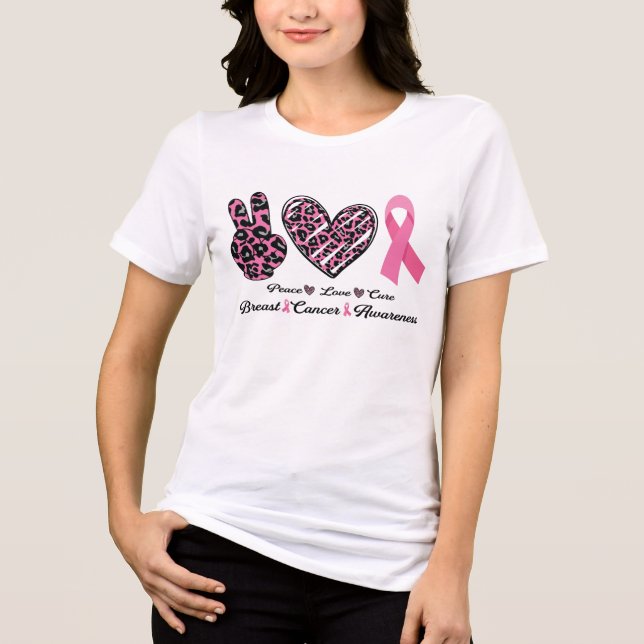 Medvetenhet om bröstcancer Peace Kärlek Cure Rosa T Shirt (Framsida)