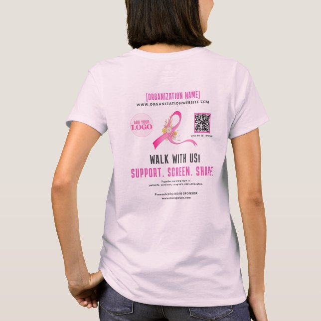 Medvetenhet om bröstcancer Ribbon QR Code Sponsor T Shirt (Baksida)