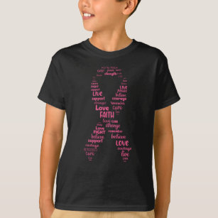 Medvetenhet om bröstcancer Ribbon Rosa Ord Art T Shirt