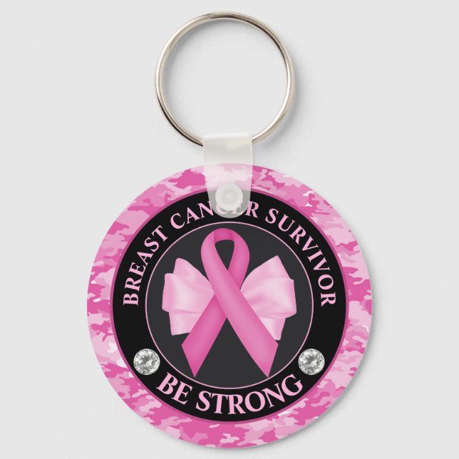 Medvetenhet om bröstcancer Ribbon Survivor Nyckelring (Framsida)