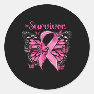 Medvetenhet om bröstcancer Rosa Butterflies Surviv Runt Klistermärke