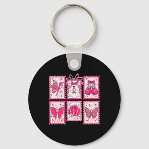 Medvetenhet om bröstcancer Rosa Ghost Bow Coquette Nyckelring