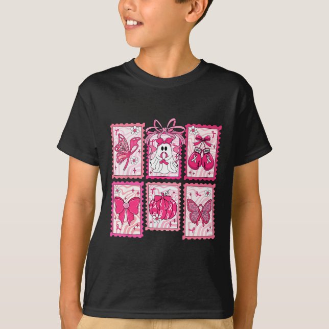 Medvetenhet om bröstcancer Rosa Ghost Bow Coquette T Shirt (Framsida)