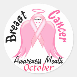 Medvetenhet om bröstcancer - Rosa Ribbon Angel Runt Klistermärke