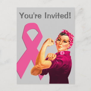 Medvetenhet om bröstcancer Rosie the Riveter Inbjudan Vykort