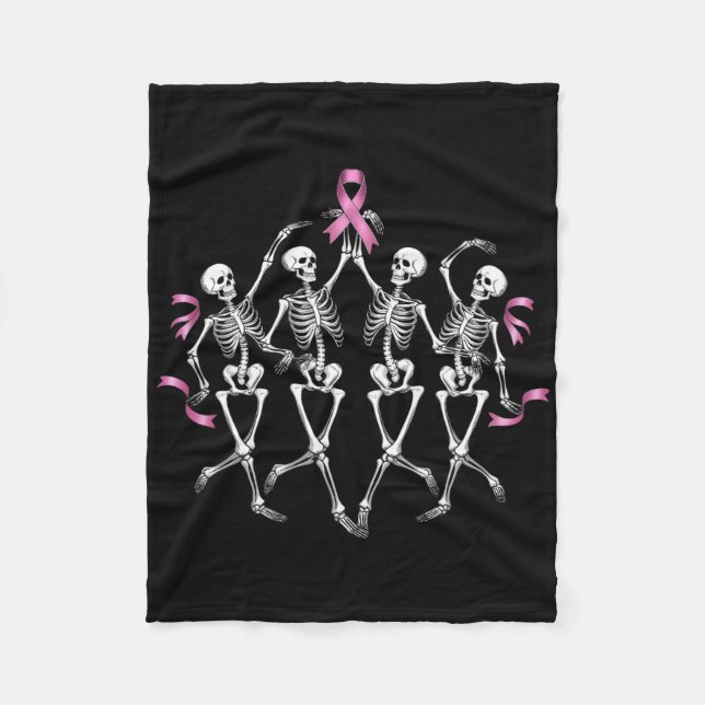 Medvetenhet om bröstcancer Skeleton Dancing Rosa R Fleecefilt (Framsidan)