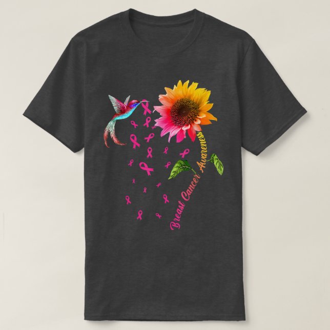 Medvetenhet om bröstcancer Solros Hummingbird T Shirt (Design framsida)