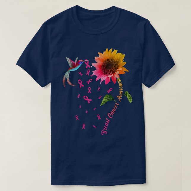 Medvetenhet om bröstcancer Solros Hummingbird T Shirt (Design framsida)