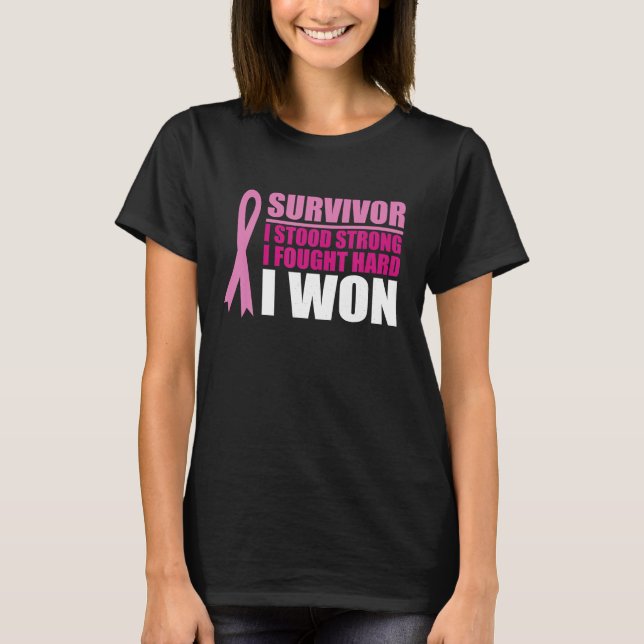Medvetenhet om bröstcancer Survivor I Stood Strong T Shirt (Framsida)