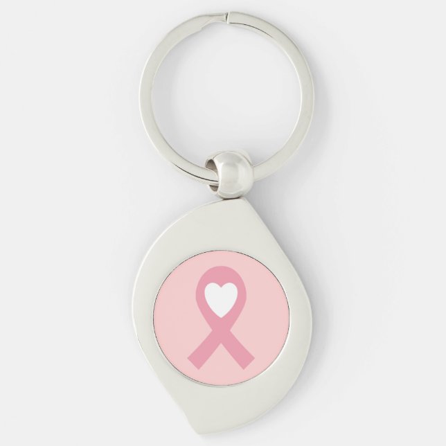Medvetenhet om bröstcancer swirl silverfärgad nyckelring (Framsidan)