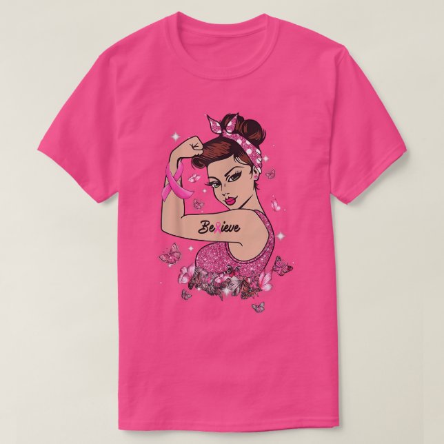 Medvetenhet om bröstcancer Tro Rosa Starkt kvinna T Shirt (Design framsida)