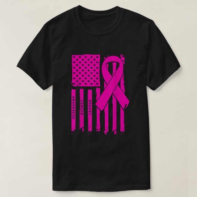 Medvetenhet om bröstcancer vid amerikansk Flagga T Shirt (Design framsida)